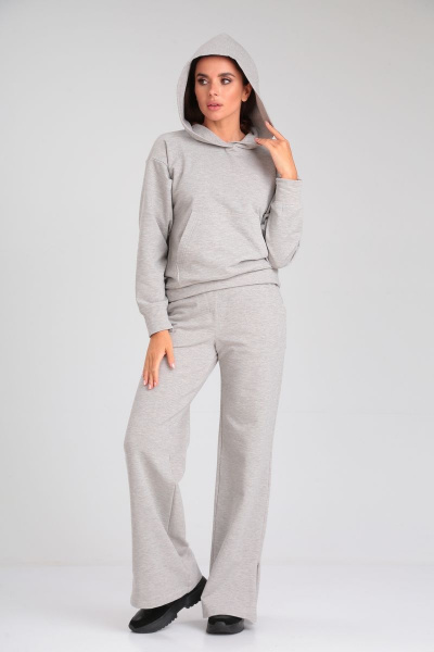 Костюм из хлопкового футера с худи и клешенными брюками HIT 3099 серый-блеск - фото 4