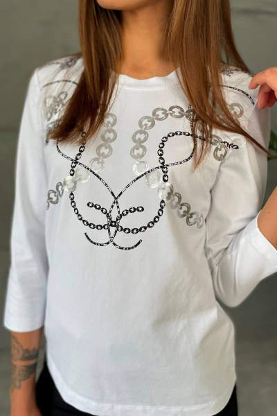 Джемпер прилегающий из трикотажа с принтом и 7/8 рукавом Rumoda 2138 белый - фото 7