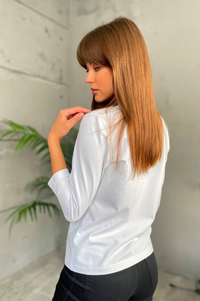 Джемпер прилегающий из трикотажа с принтом и 7/8 рукавом Rumoda 2138 белый - фото 6