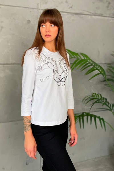 Джемпер прилегающий из трикотажа с принтом и 7/8 рукавом Rumoda 2138 белый - фото 2