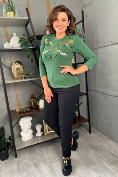 Джемпер прилегающий из трикотажа с принтом и 7/8 рукавом Rumoda 2138 зеленый - фото 8