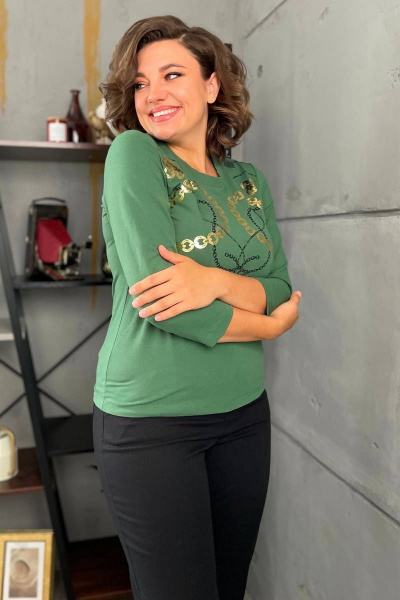 Джемпер прилегающий из трикотажа с принтом и 7/8 рукавом Rumoda 2138 зеленый - фото 6