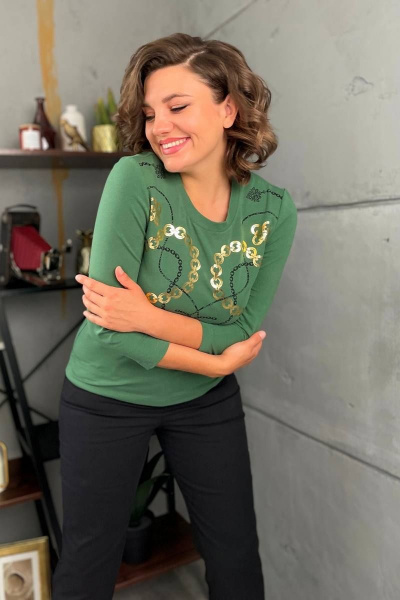 Джемпер прилегающий из трикотажа с принтом и 7/8 рукавом Rumoda 2138 зеленый - фото 4