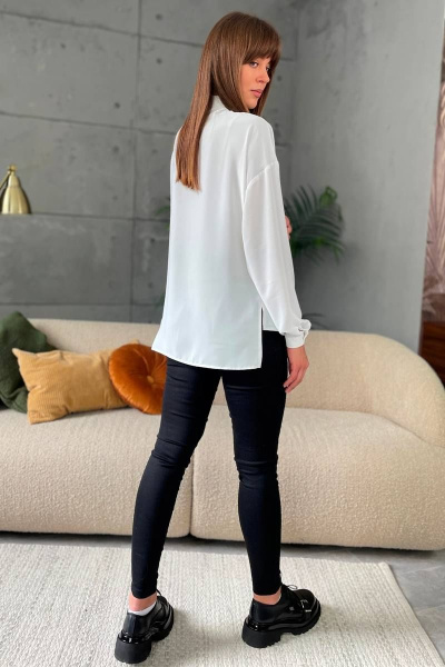 Белая деловая блуза с разрезами и длинным рукавом Rumoda 2142 молочный - фото 8