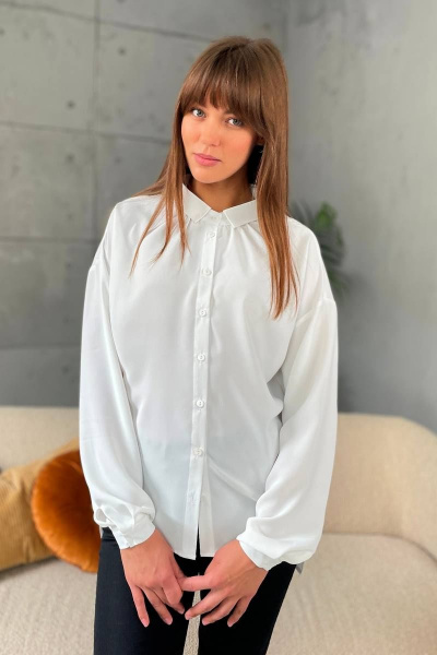 Белая деловая блуза с разрезами и длинным рукавом Rumoda 2142 молочный - фото 4