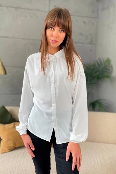 Белая деловая блуза с разрезами и длинным рукавом Rumoda 2142 молочный - фото 1