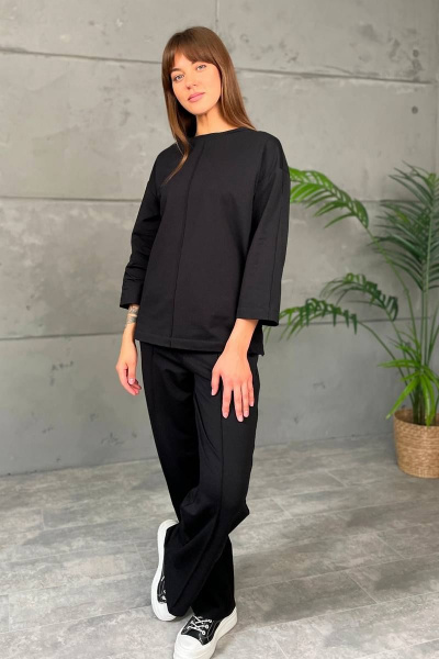 Костюм спортивный джемпер и брюки трикотаж хлопок универсальный Rumoda 2144 черный - фото 10