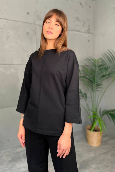 Костюм спортивный джемпер и брюки трикотаж хлопок универсальный Rumoda 2144 черный - фото 9