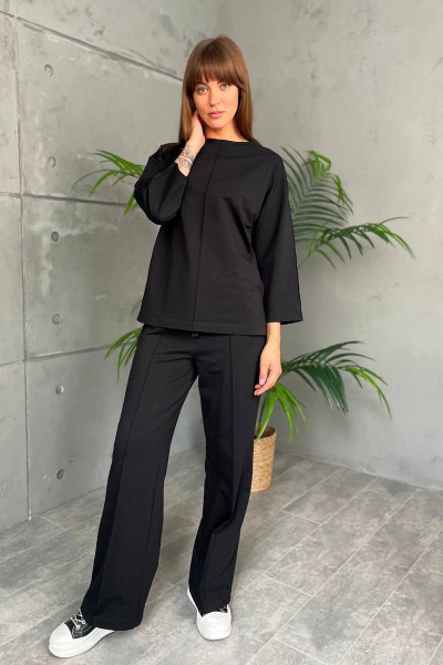 Костюм спортивный джемпер и брюки трикотаж хлопок универсальный Rumoda 2144 черный - фото 7