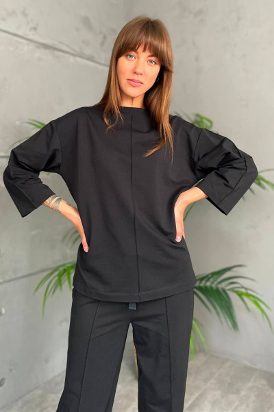 Костюм спортивный джемпер и брюки трикотаж хлопок универсальный Rumoda 2144 черный - фото 6