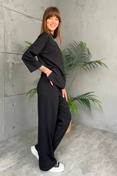 Костюм спортивный джемпер и брюки трикотаж хлопок универсальный Rumoda 2144 черный - фото 2