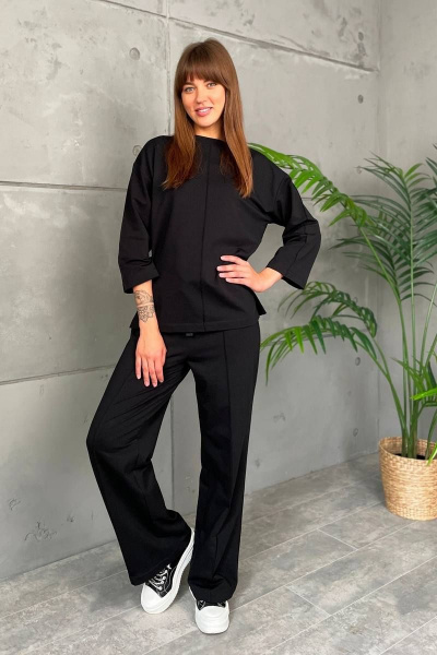 Костюм спортивный джемпер и брюки трикотаж хлопок универсальный Rumoda 2144 черный - фото 1