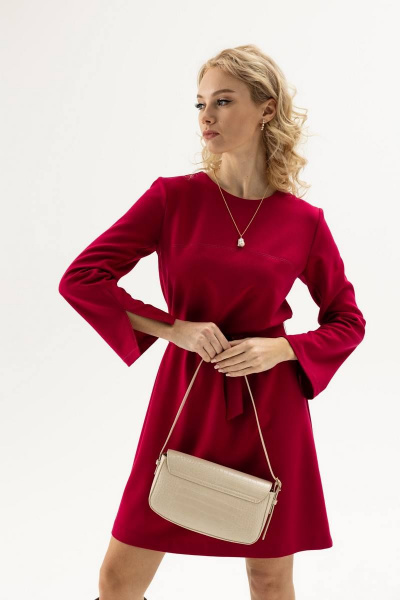 Красное платье расширенное со съемным поясом из трикотажа Femme & Devur 80208 1.13F(170) - фото 4