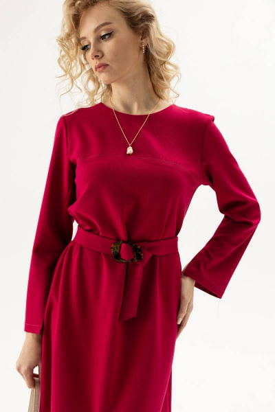 Красное платье расширенное со съемным поясом из трикотажа Femme & Devur 80208 1.13F(170) - фото 3