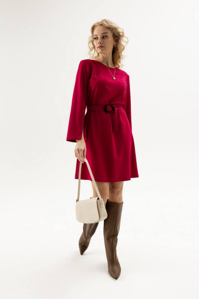 Красное платье расширенное со съемным поясом из трикотажа Femme & Devur 80208 1.13F(170) - фото 2