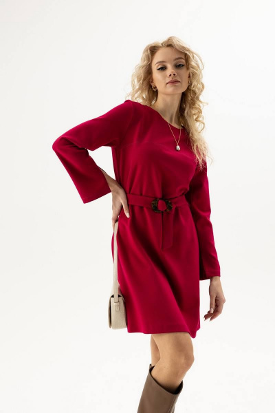 Красное платье расширенное со съемным поясом из трикотажа Femme & Devur 80208 1.13F(170) - фото 1