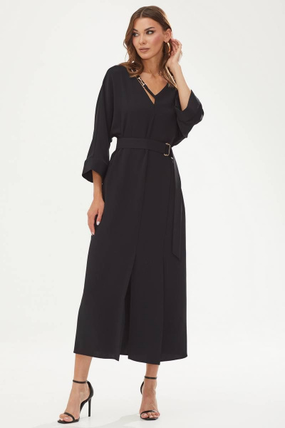 Платье прямого кроя из струящейся ткани с V-образной горловиной Lyushe 3494 - фото 4