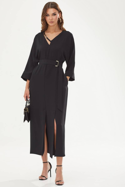 Платье прямого кроя из струящейся ткани с V-образной горловиной Lyushe 3494 - фото 2