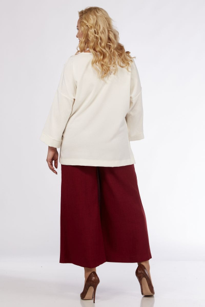 Блуза и брюки-кюлоты свободного кроя на запах Michel chic 1349 молочный-бордовый - фото 6