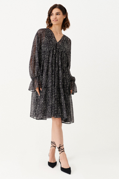 Нарядное платье из шифона с нижним платьем и сборками Панда 159990w черный - фото 1