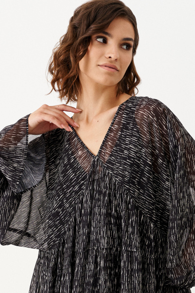 Нарядное платье из шифона с нижним платьем и сборками Панда 159990w черный - фото 3