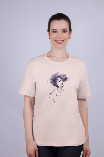 Бежевый джемпер из хлопка с рукавом со спущенным плечом Verally 452П-2 бежевый меланж - фото 1