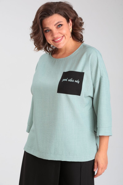 Комплект из брюками-кюлоты и свободной блузой Michel chic 1349 мятный-черный - фото 2