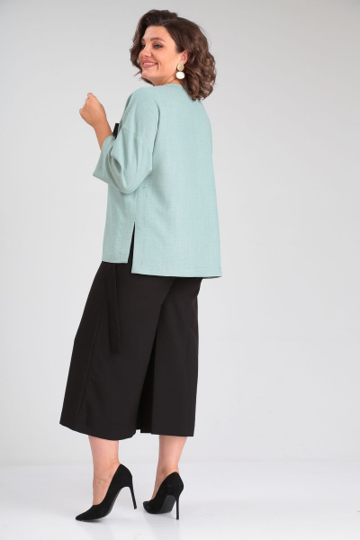 Комплект из брюками-кюлоты и свободной блузой Michel chic 1349 мятный-черный - фото 7