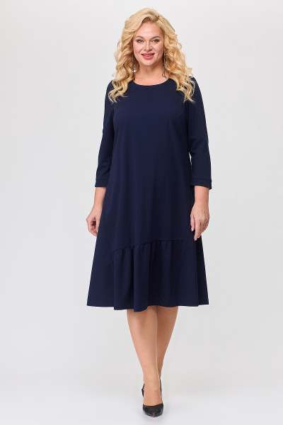 Синее трикотажное платье с воланом и ассиметричным подрезом Algranda А3948-1-с - фото 2