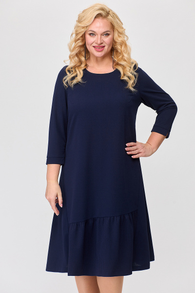 Синее трикотажное платье с воланом и ассиметричным подрезом Algranda А3948-1-с - фото 5