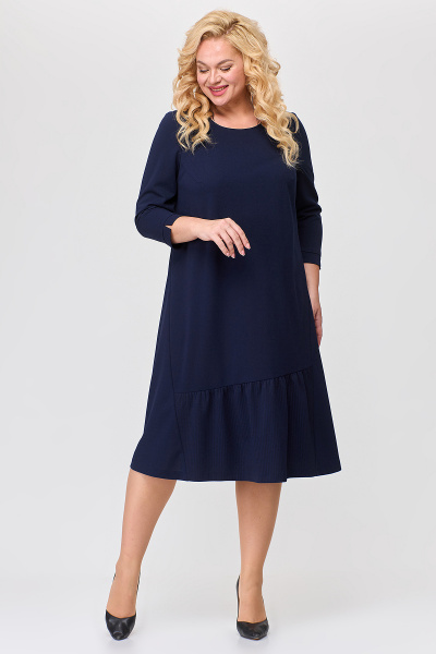 Синее трикотажное платье с воланом и ассиметричным подрезом Algranda А3948-1-с - фото 7