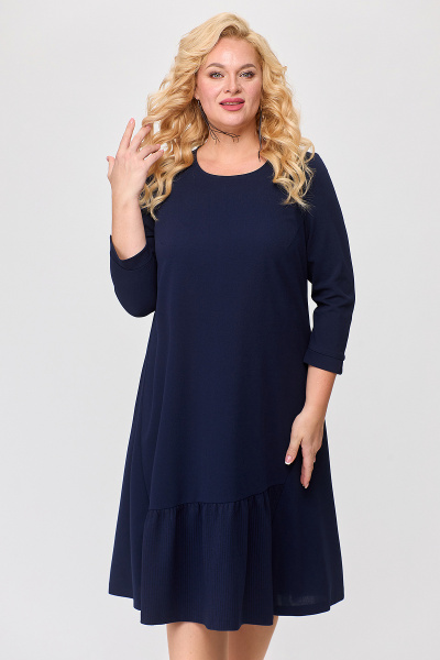 Синее трикотажное платье с воланом и ассиметричным подрезом Algranda А3948-1-с - фото 8