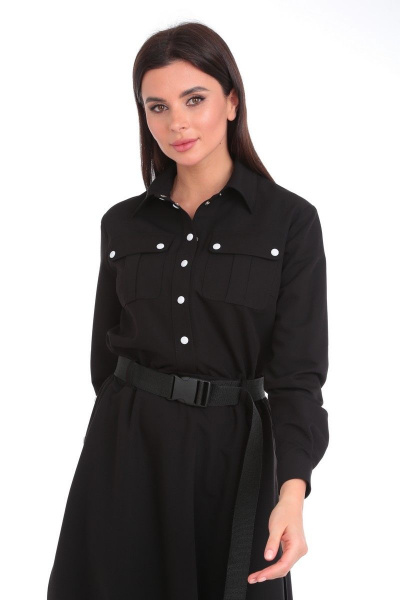 Черное платье полуприлегающего силуэта из текстиля Angelina & Сo 829 - фото 7