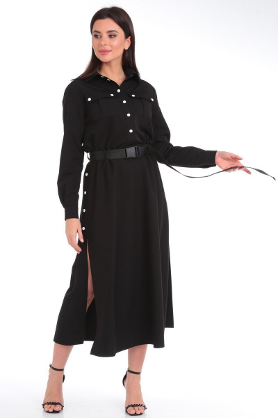 Черное платье полуприлегающего силуэта из текстиля Angelina & Сo 829 - фото 6