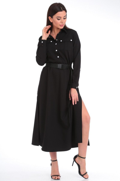 Черное платье полуприлегающего силуэта из текстиля Angelina & Сo 829 - фото 5