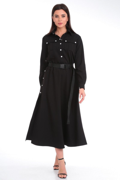 Черное платье полуприлегающего силуэта из текстиля Angelina & Сo 829 - фото 4