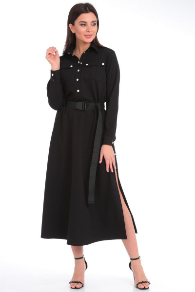 Черное платье полуприлегающего силуэта из текстиля Angelina & Сo 829 - фото 3