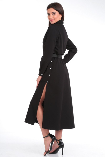 Черное платье полуприлегающего силуэта из текстиля Angelina & Сo 829 - фото 2