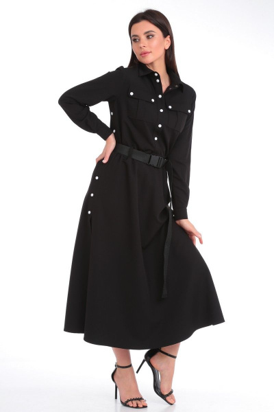 Черное платье полуприлегающего силуэта из текстиля Angelina & Сo 829 - фото 1