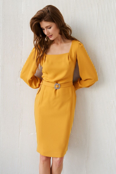 Платье золотистого цвета с платьной тканью и шлицей Morozov Amavie 1.1988_A1_Sheila горчица - фото 7