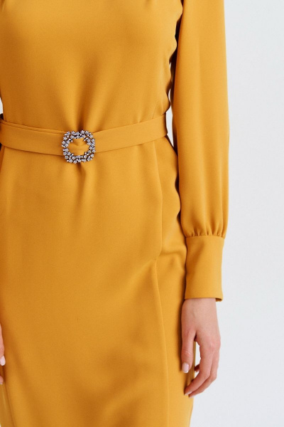 Платье золотистого цвета с платьной тканью и шлицей Morozov Amavie 1.1988_A1_Sheila горчица - фото 3