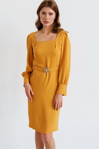 Платье золотистого цвета с платьной тканью и шлицей Morozov Amavie 1.1988_A1_Sheila горчица - фото 2