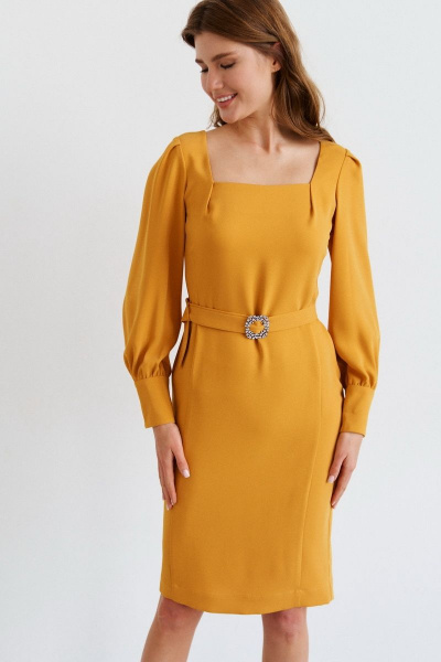 Платье золотистого цвета с платьной тканью и шлицей Morozov Amavie 1.1988_A1_Sheila горчица - фото 1