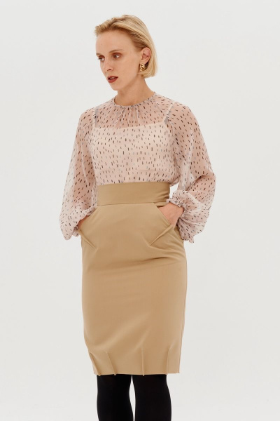 Деловая юбка-карандаш из поливискозы с разрезом и широкой талией Morozov Amavie 2.273_G1_Aloida бежевый - фото 4