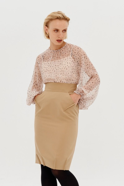 Деловая юбка-карандаш из поливискозы с разрезом и широкой талией Morozov Amavie 2.273_G1_Aloida бежевый - фото 3