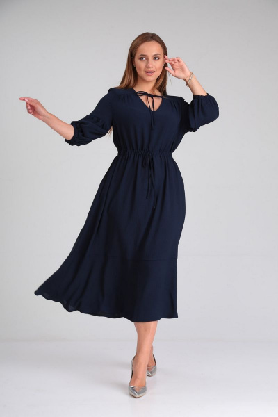 Платье расклешенное с кокетками, завязками и карманами Gamma Gracia 642 синий - фото 4