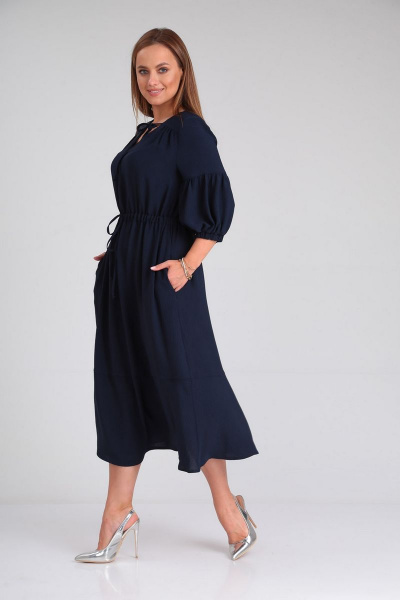 Платье расклешенное с кокетками, завязками и карманами Gamma Gracia 642 синий - фото 3