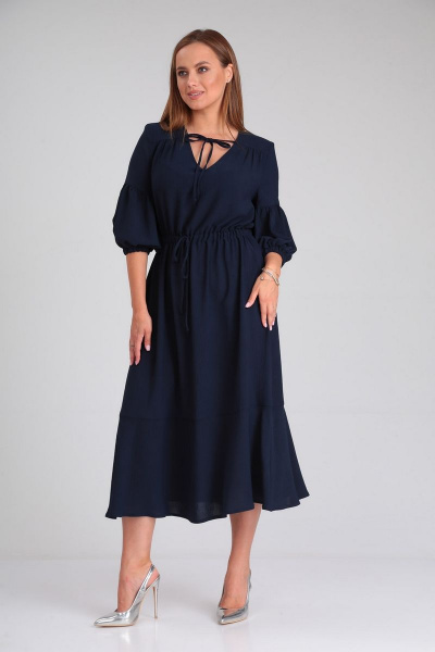 Платье расклешенное с кокетками, завязками и карманами Gamma Gracia 642 синий - фото 2