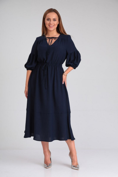Платье расклешенное с кокетками, завязками и карманами Gamma Gracia 642 синий - фото 1