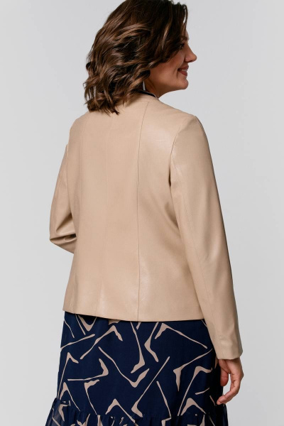 Куртка из экокожи с карманами и молнией на каждый день IVA 1366 бежевый - фото 12